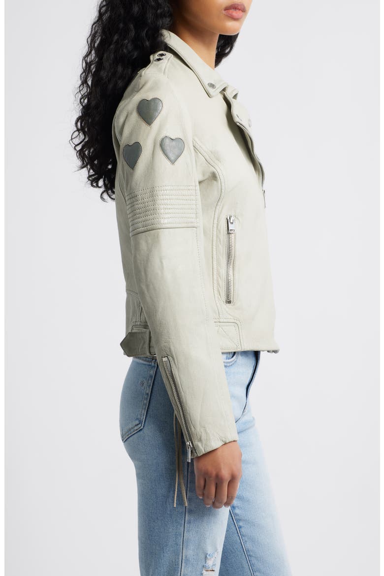 Reo Heart Detail Leather Moto Jacket, Alternate, color, OFFWHITE/ GREY