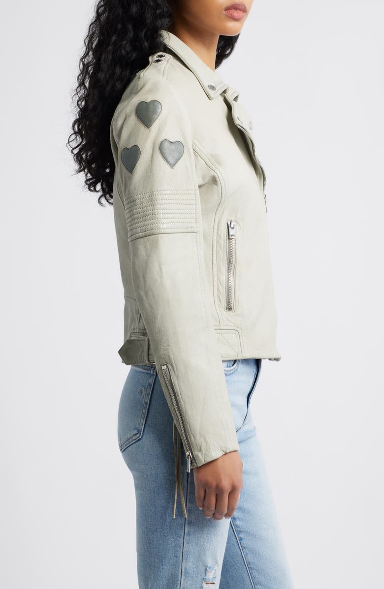 MAURITIUS Reo Heart Detail Leather Moto Jacket, Alternate, color, Offwhite/ Grey