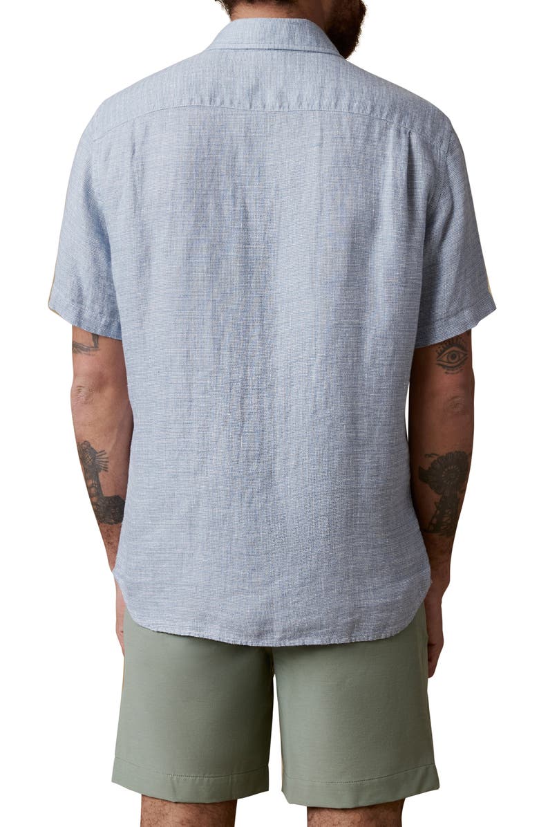 Faherty Palma Linen Short Sleeve Button-Up Shirt, Alternate, color, Blue Basketweave