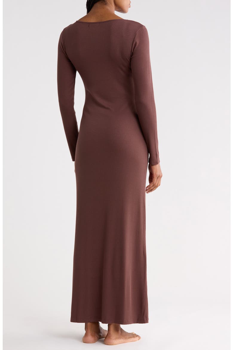 Long Sleeve Rib Maxi Nightgown, Alternate, color, BROWN ROAST