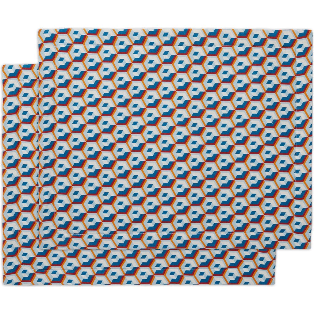 La Doublej Placemats Set Of 2 (35x45) Cubi Blue In Cubi Blue