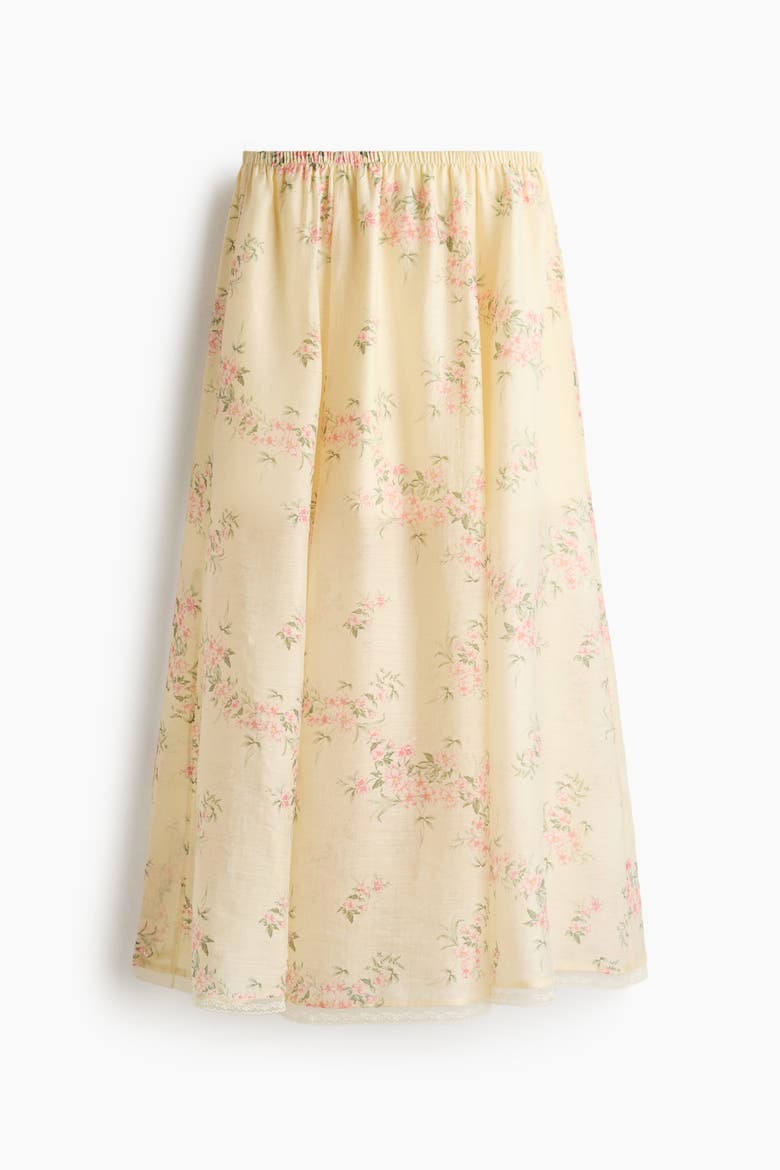 Lace-trimmed Lyocell-blend Skirt, Alternate, color, Light yellow/floral