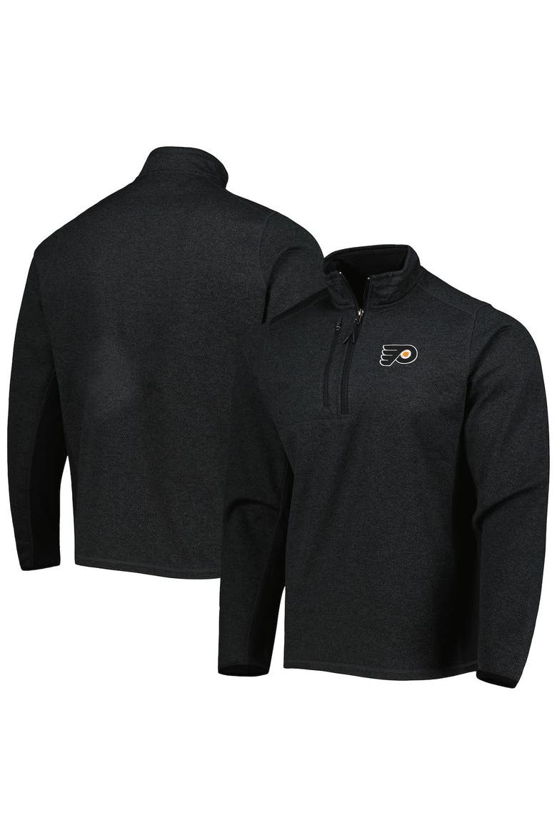 Men's Antigua Heathered Black Philadelphia Flyers Course Quarter-Zip Jacket, Main, color, Heather Black