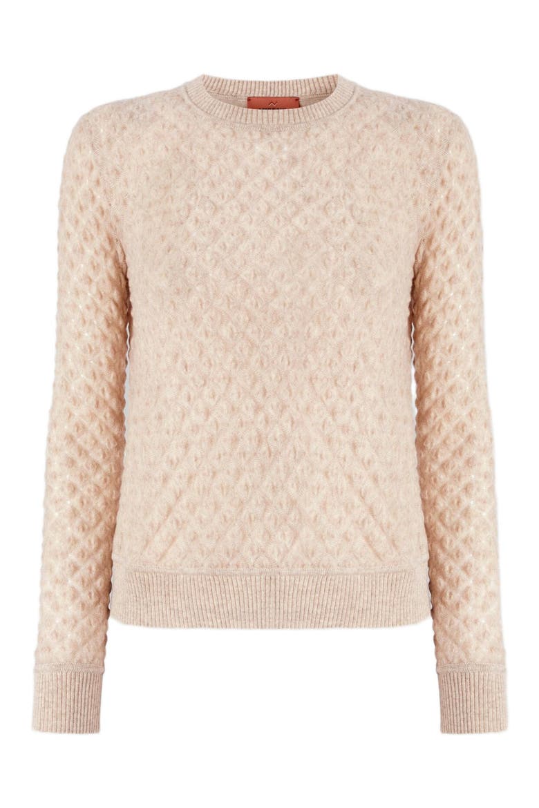 Crew-neck Cashmere Pullover With Lace Motif, Alternate, color, Beige