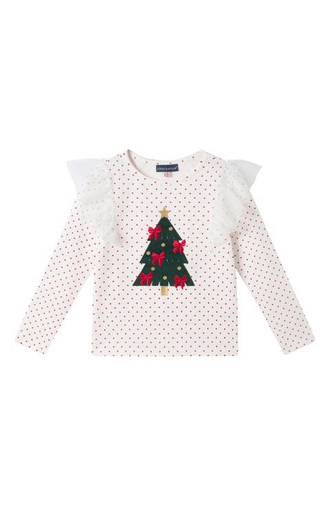Kids' Christmas Tree Applique Tulle Ruffle T-Shirt