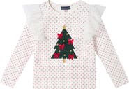 Andy & Evan Kids' Christmas Tree Applique Tulle Ruffle T-Shirt