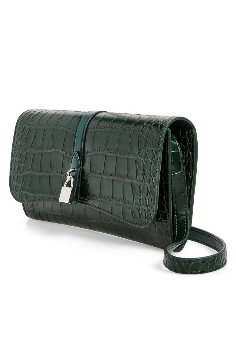 Ryder Croc Embossed Faux Leather Wallet, Alternate, color, FOREST GREEN