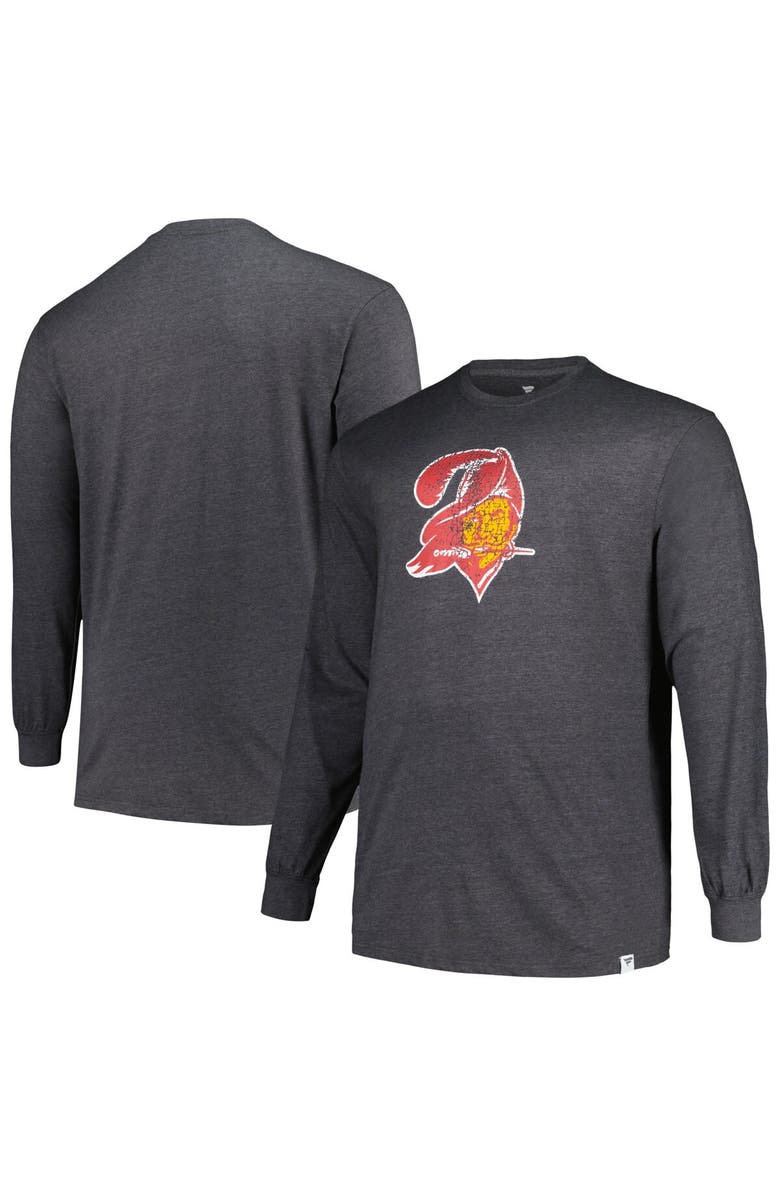 PROFILE Men's Profile  Heather Charcoal Tampa Bay Buccaneers Big & Tall Throwback Long Sleeve T-Shirt, Alternate, color, Heather Charcoal