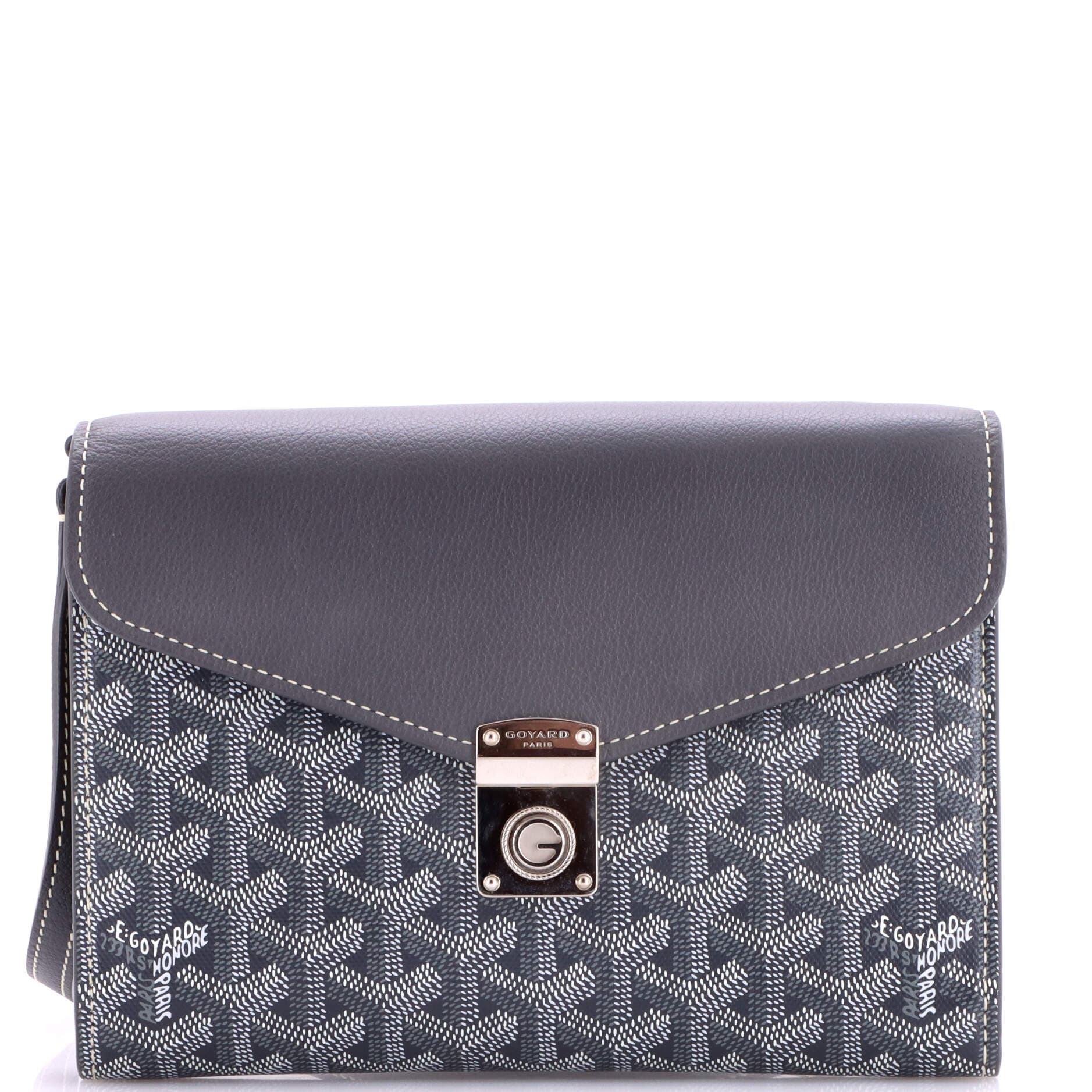 Pre-Owned Goyard Chypre Wallet on Strap Coated Canvas with Leather, Main, color, Gray