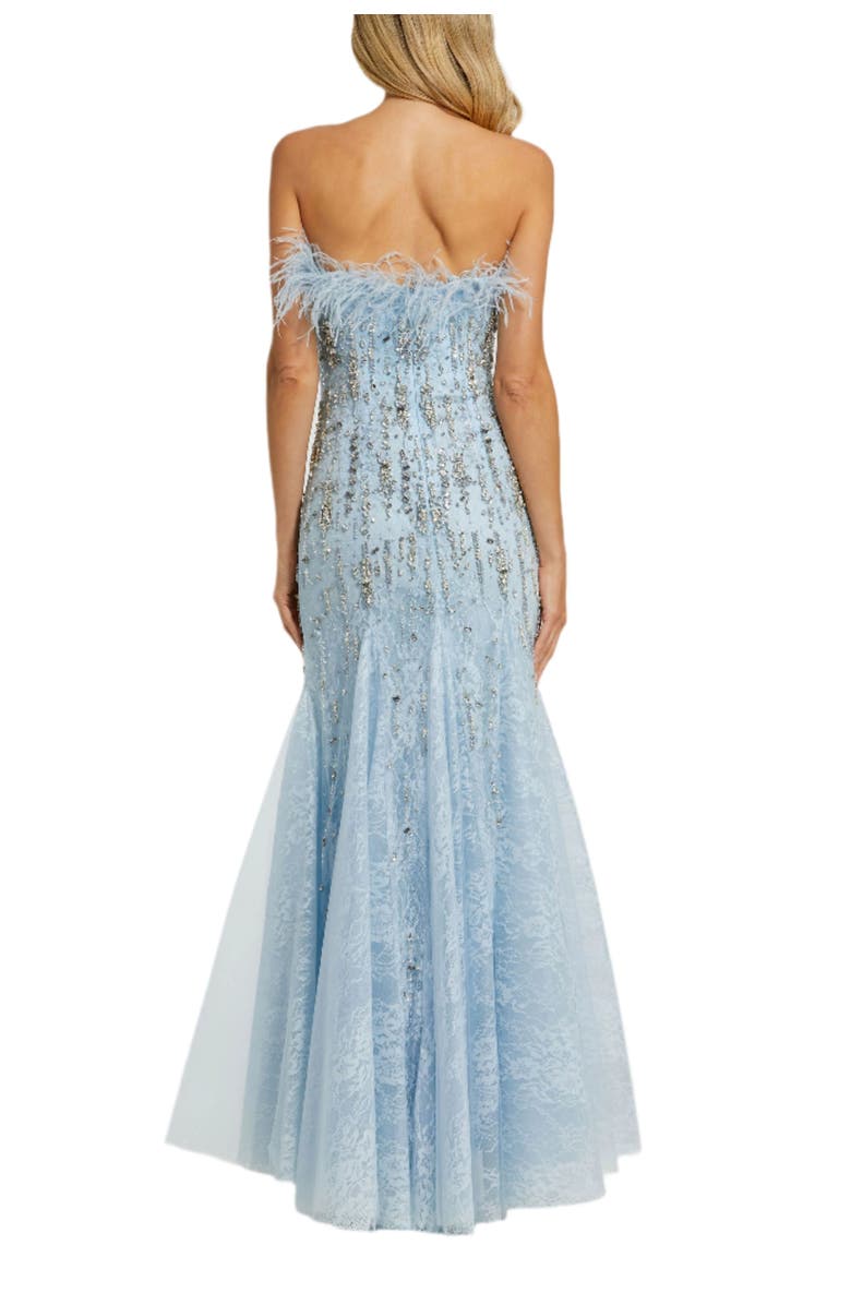 Mac Duggal Strapless Feather Embellished Mermaid Gown, Alternate, color, Powder Blue