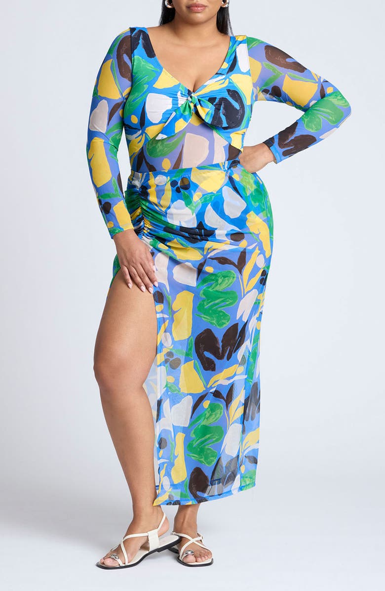 ELOQUII Recolor Gathered Side Slit Cover-Up Sarong, Alternate, color, 