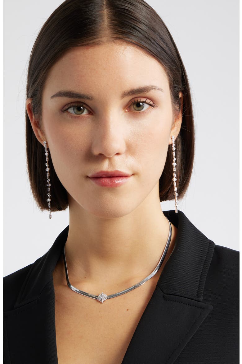 Cubic Zirconia Burst Snake Chain Necklace, Alternate, color, CLEAR- SILVER