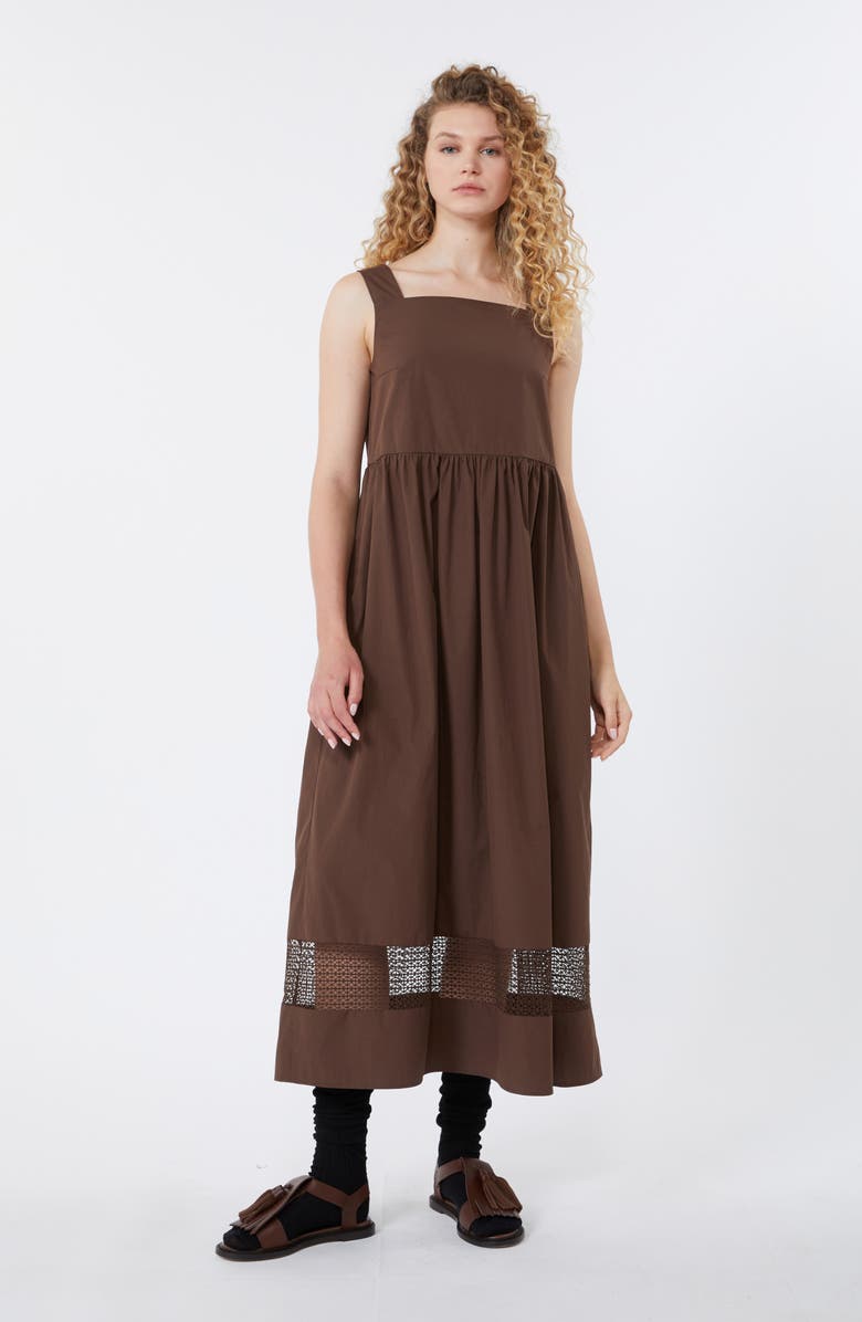 Weekend Max Mara Gola Lace Inset Cotton Dress, Alternate, color, Chocolate