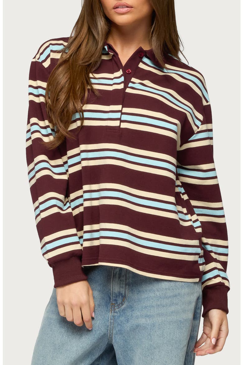 Renya Stripe Rugby Shirt, Main, color, BURGUNDY