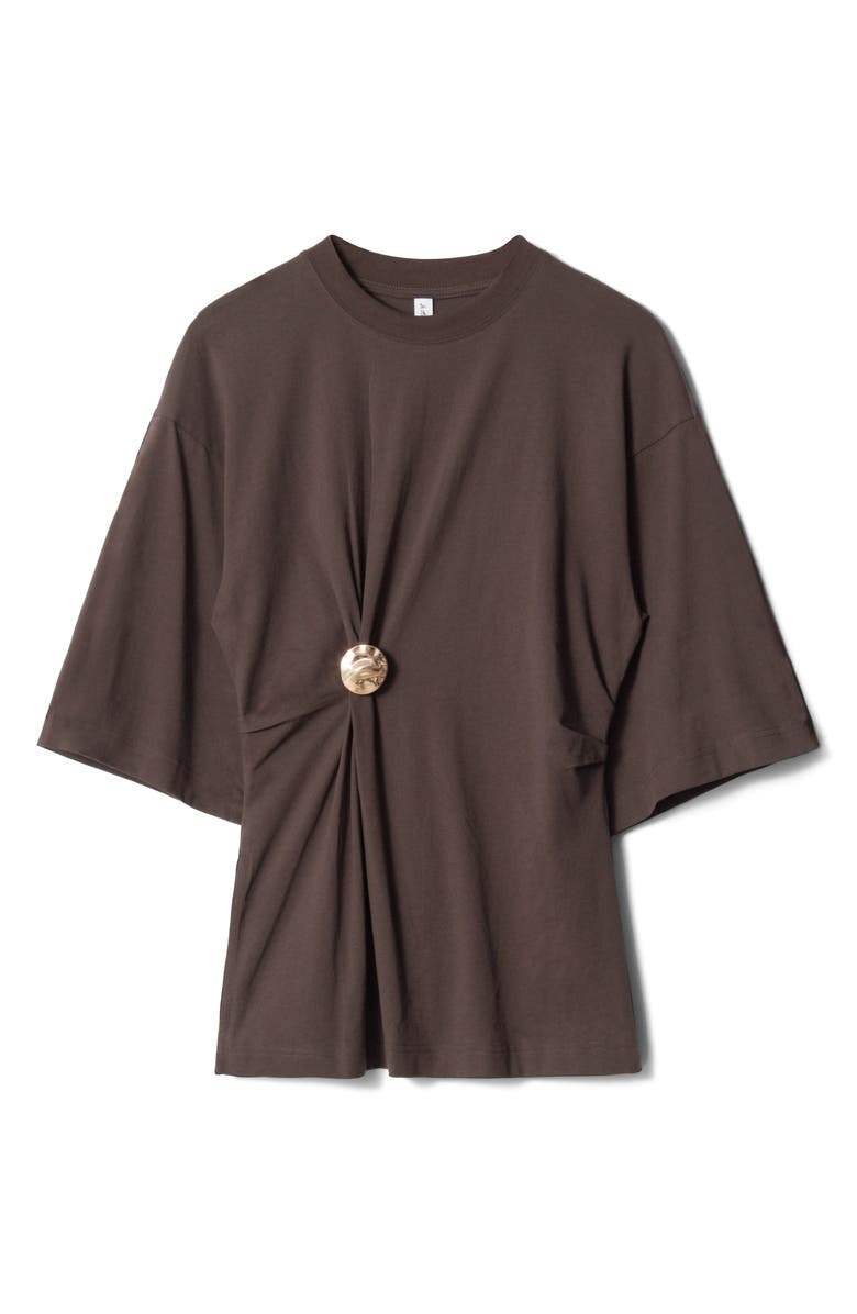 & Other Stories Draped Brooch Tunic T-Shirt, Alternate, color, Brown Dark