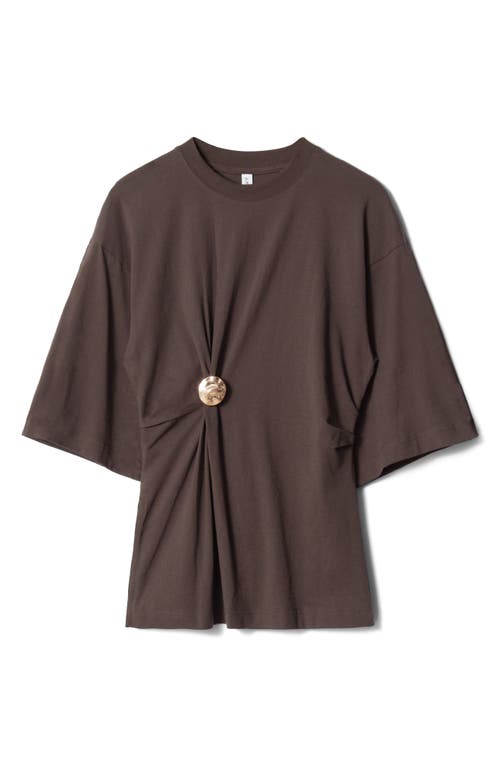 & Other Stories Draped Brooch Tunic T-shirt In Brown Dark