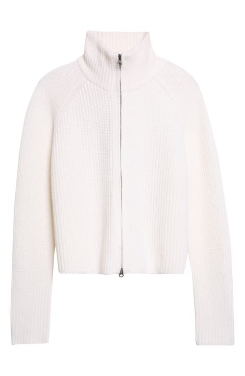 Sadie Cashmere Shaker Stitch Zip Cardigan