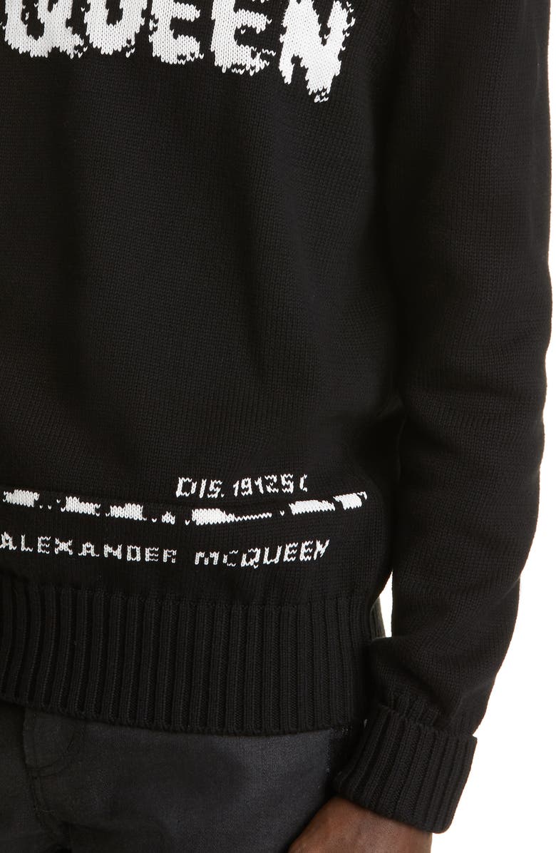 McQueen Alexander McQueen Graffiti Logo Intarsia Organic Cotton Sweater, Alternate, color,
