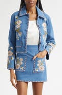 Veronica Beard Vikaria Floral Embroidery Stretch Cotton Jacket