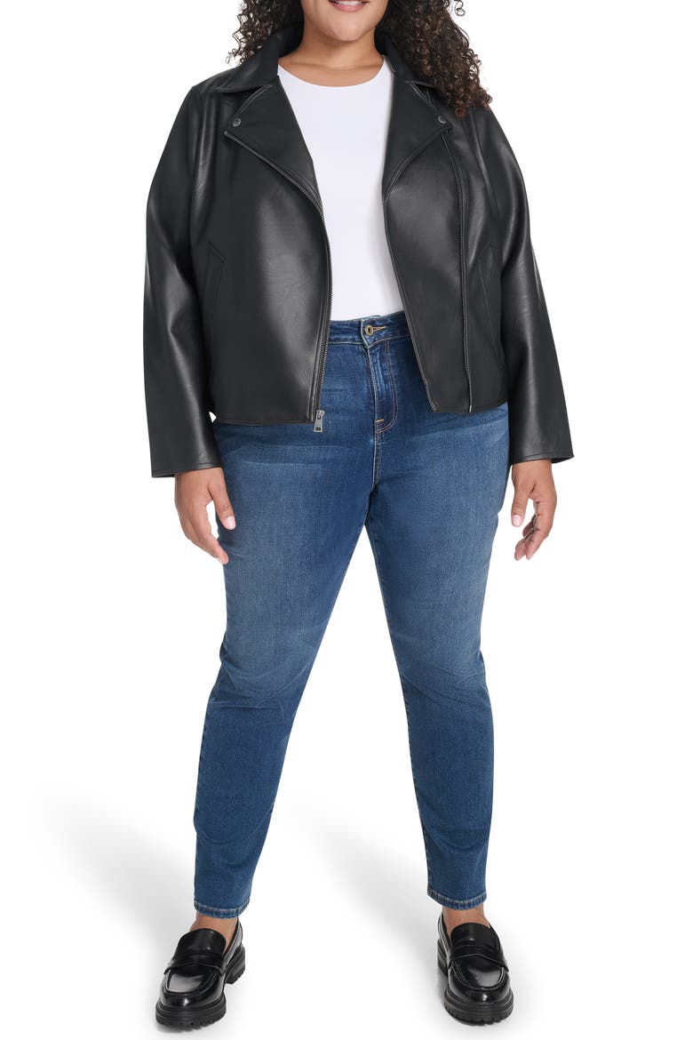Slim Fit Faux Leather Moto Jacket, Alternate, color, BLACK