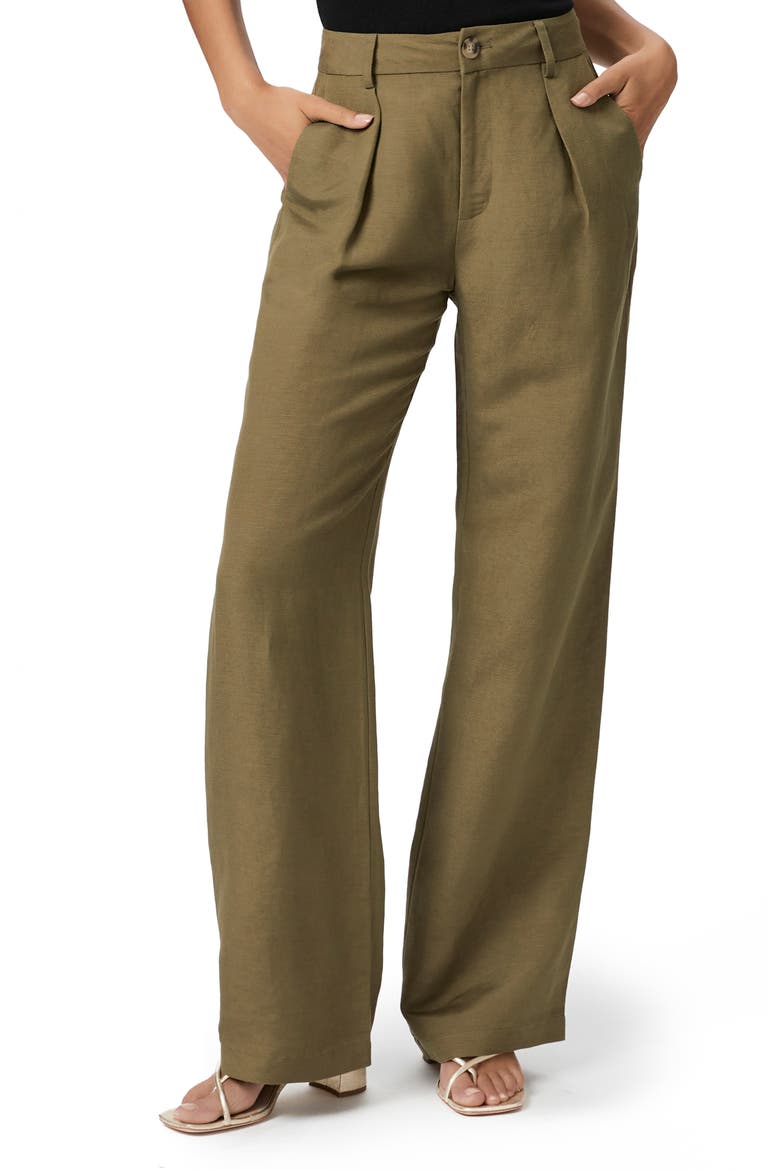 Dallas Pleated High Waist Wide Leg Linen Blend Trousers, Main, color, ARMY