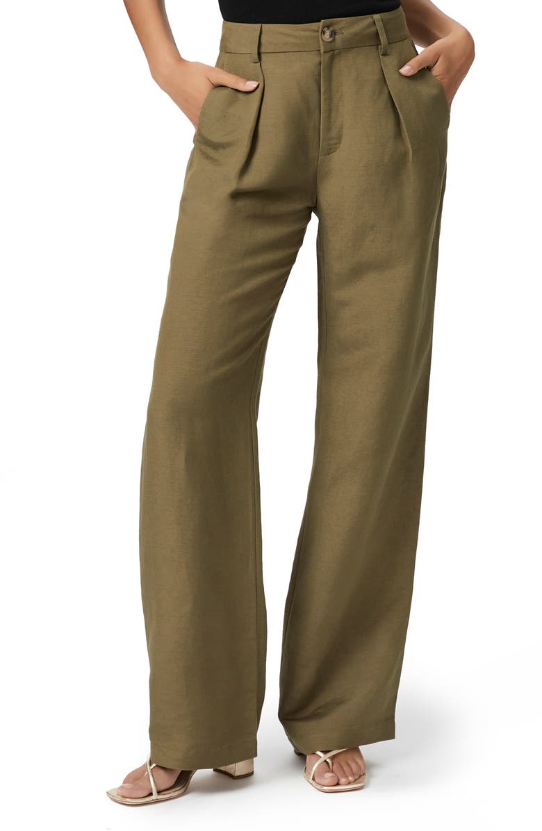 PAIGE Dallas Pleated High Waist Wide Leg Linen Blend Trousers, Main, color, 