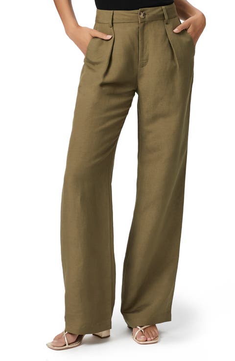 Dallas Pleated High Waist Wide Leg Linen Blend Trousers