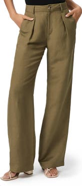 PAIGE Dallas Pleated High Waist Wide Leg Linen Blend Trousers