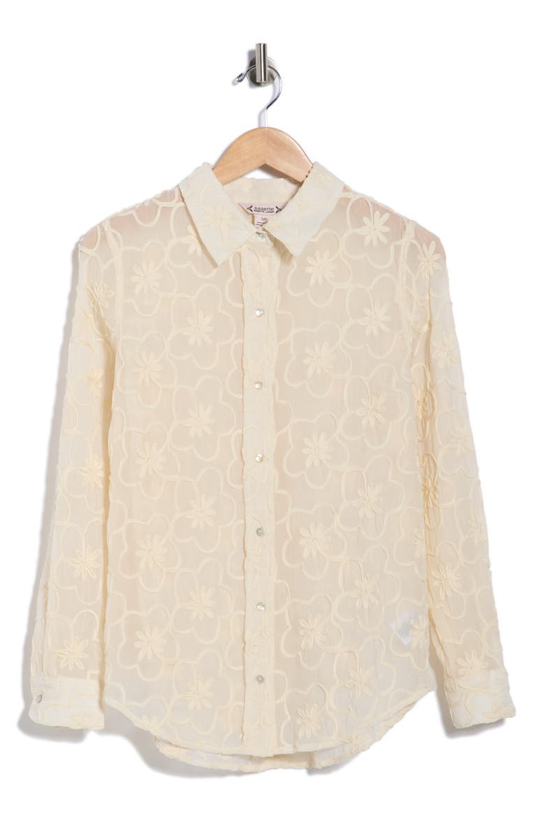 Sheer Flower Button-Up Shirt, Alternate, color, ECRU