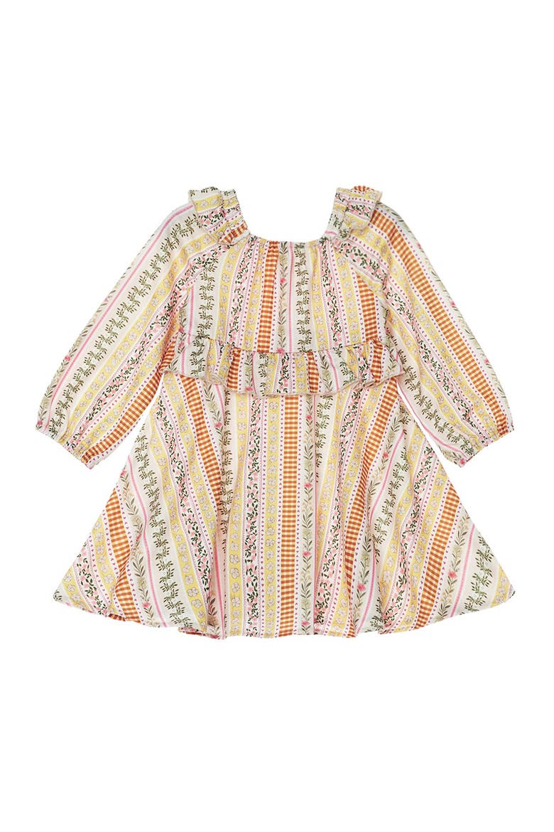 Buttercup Blossom Long Sleeve Print Ruffle Tie Shoulder A Line Dress, Alternate, color, Pink