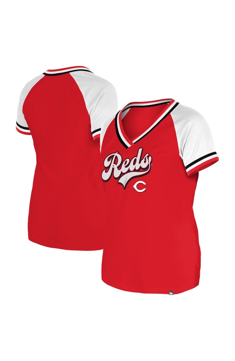 New Era Women's New Era Red Cincinnati Reds Gameday Raglan V-Neck T-Shirt, Alternate, color, 