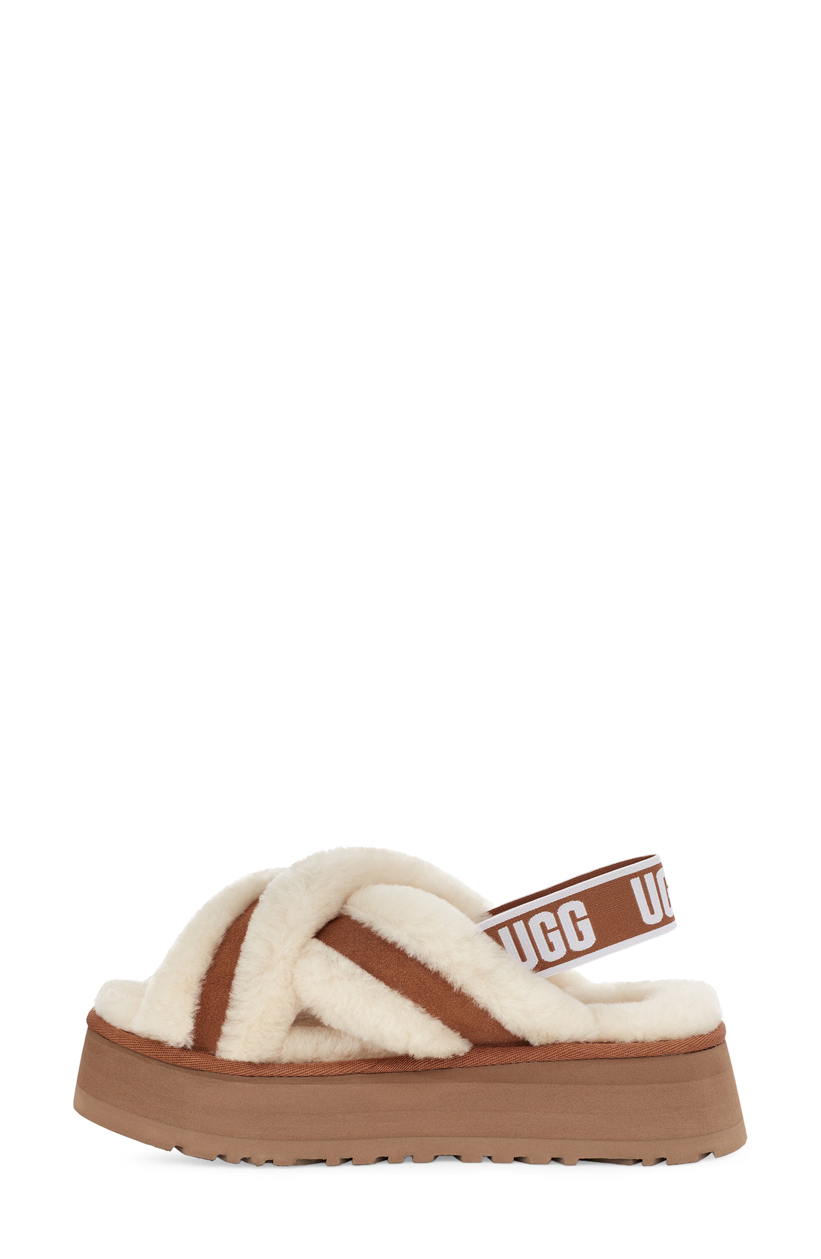 Disco Cross Genuine Shearling Slide, Alternate, color, CHESTNUT