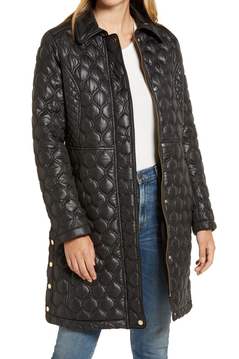 Mix Stitch Quilted Walker Jacket, Main, color, BLACK