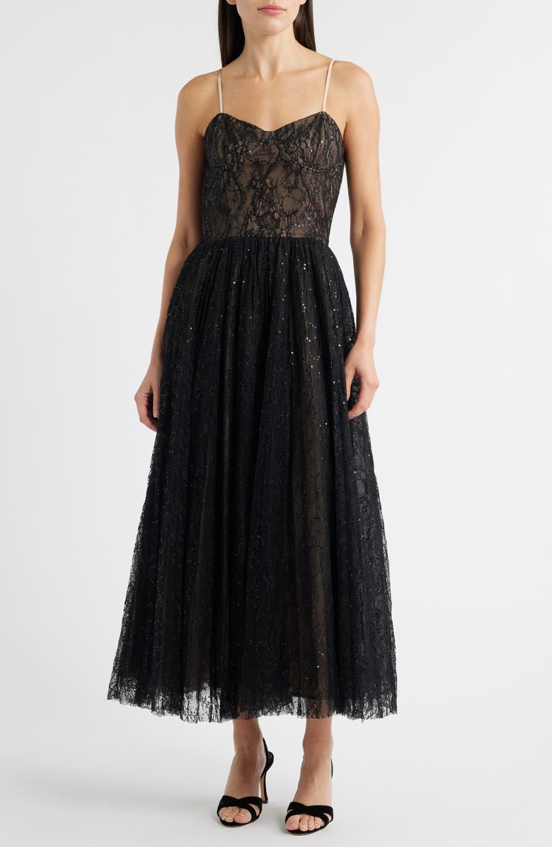 Lucy Paris Kelly Sequin Lace Cocktail Dress, Main, color, Black