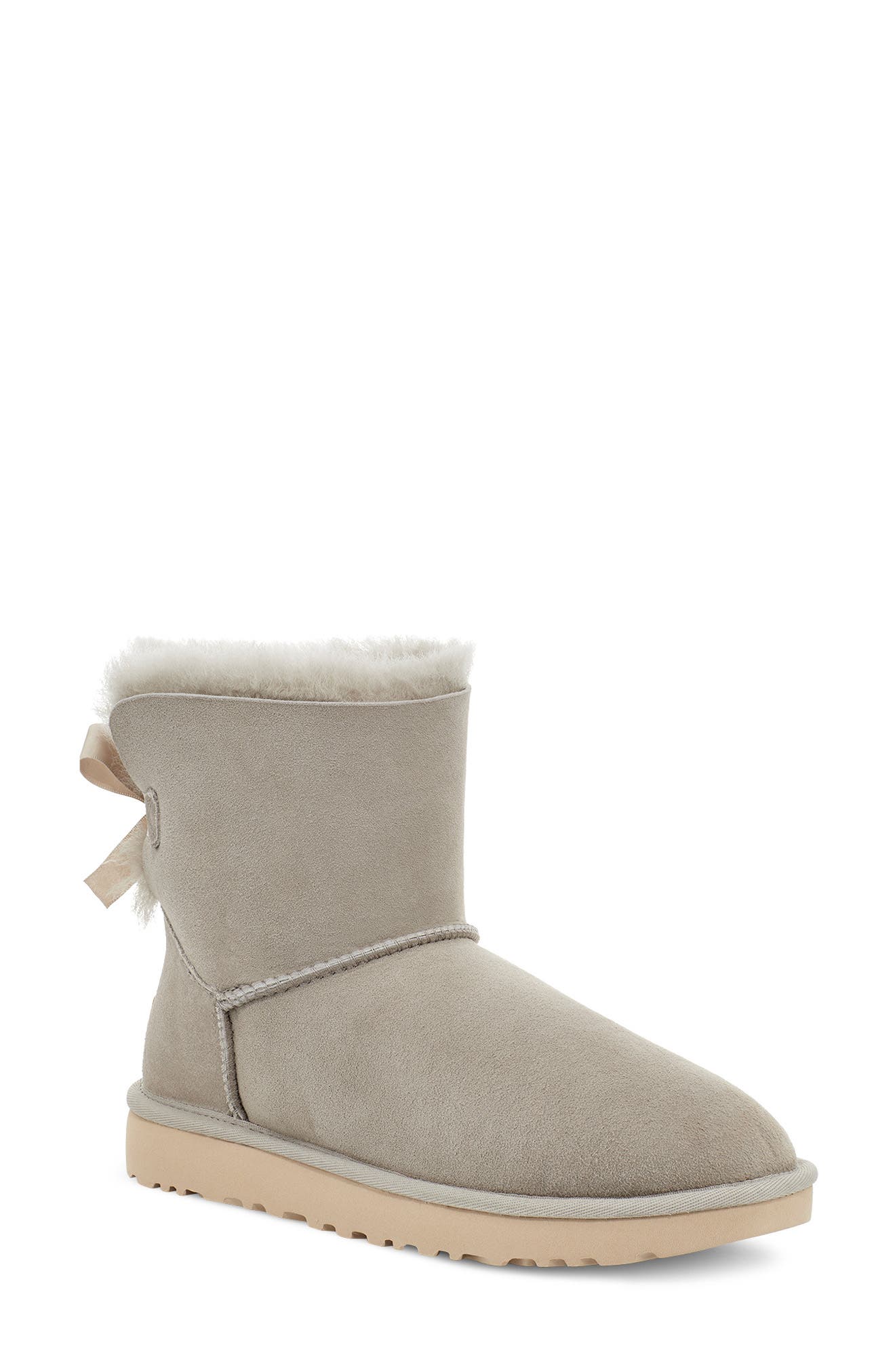 Mini Bailey Bow II Genuine Shearling Bootie, Main, color, GOAT SUEDE
