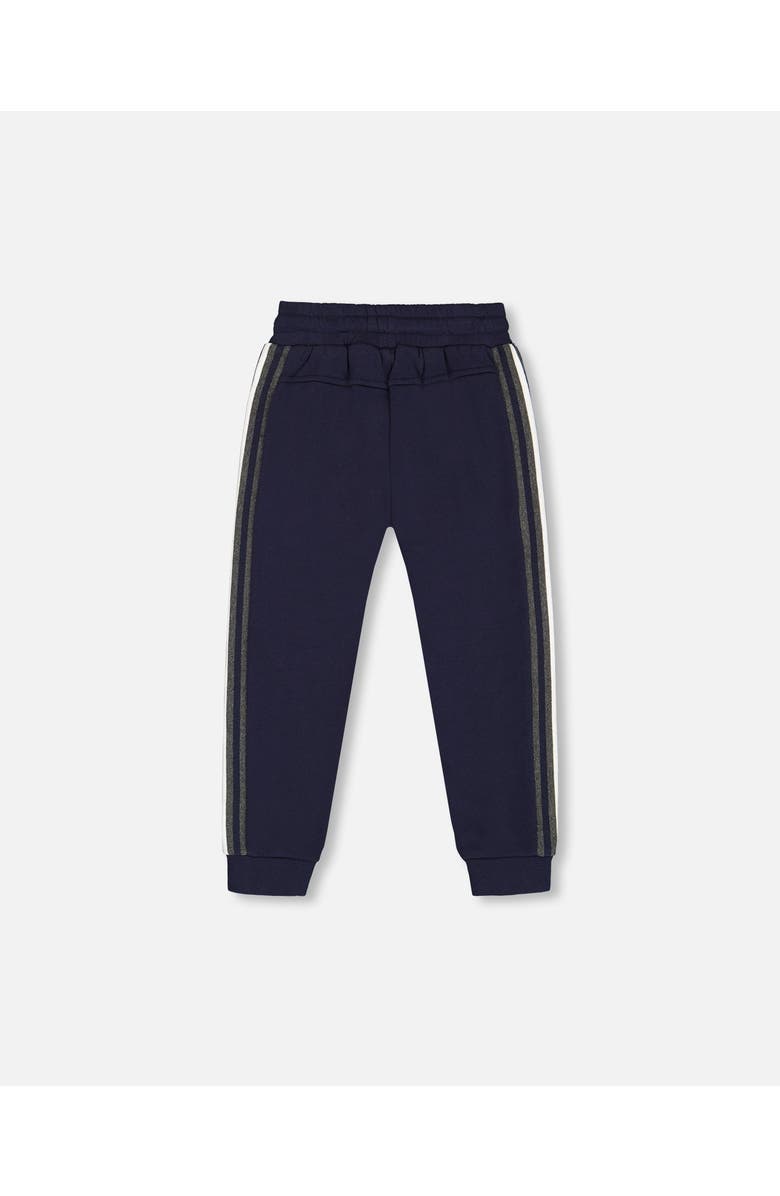 Deux par Deux Little Boy's Fleece Sweatpants With Contrast Side Rib Navy, Alternate, color, 