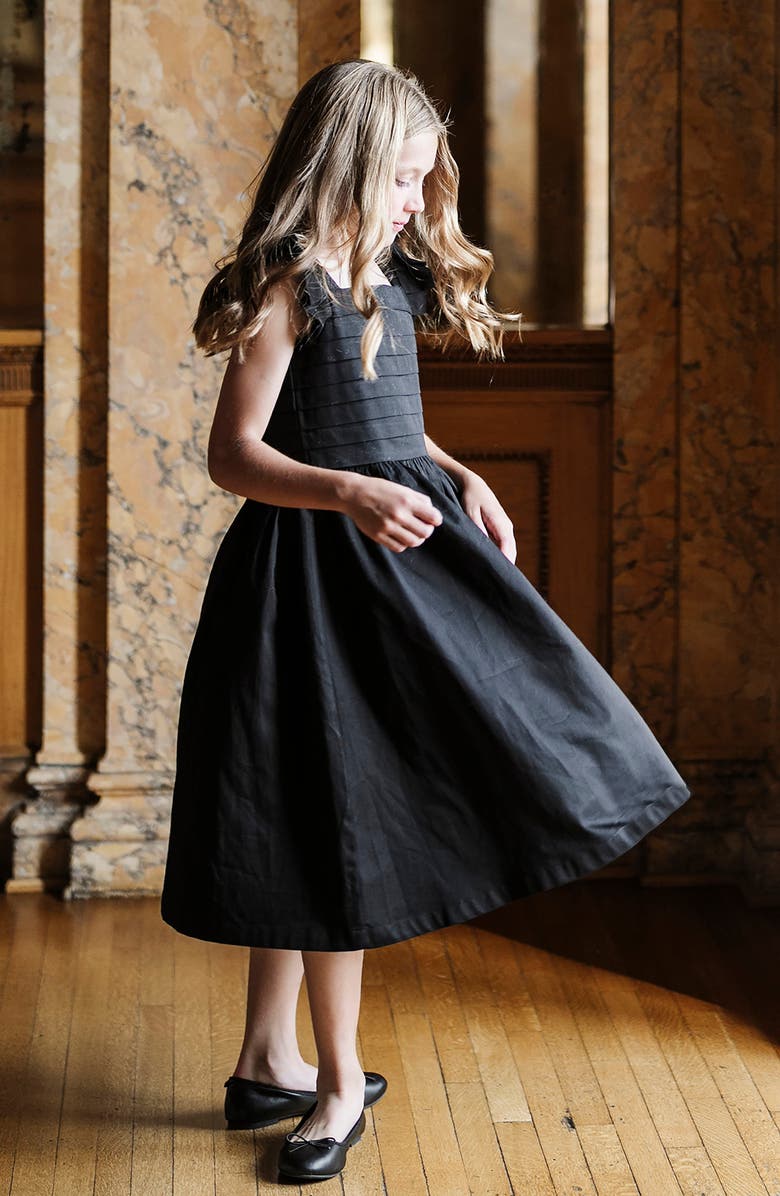 Hope & Henry Kids' Organic Pleated Bodice Sateen Party Dress, Alternate, color, Black Sateen
