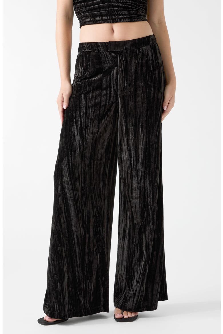 Arlowe Crushed Velvet Wide Leg Pants, Main, color, JET BLACK