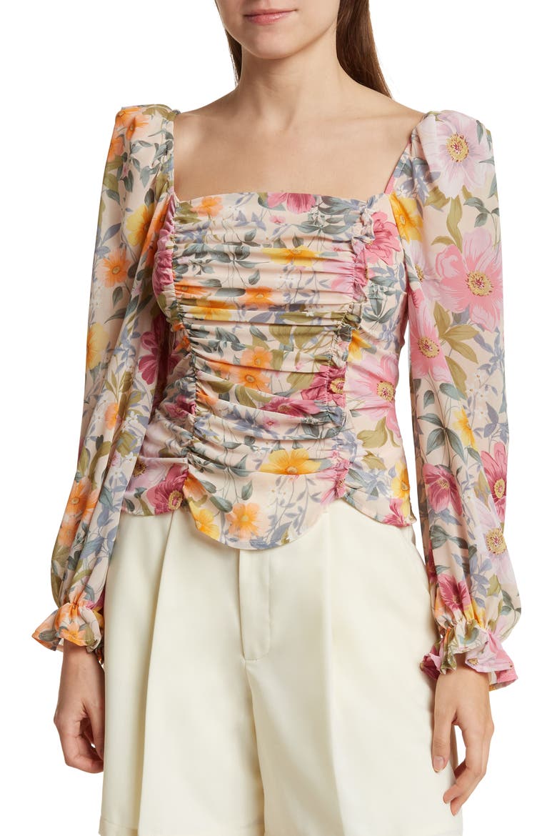 the Label Tonina Puff Sleeve Top, Main, color, TAUPE FUCHSIA MULTI FLORAL