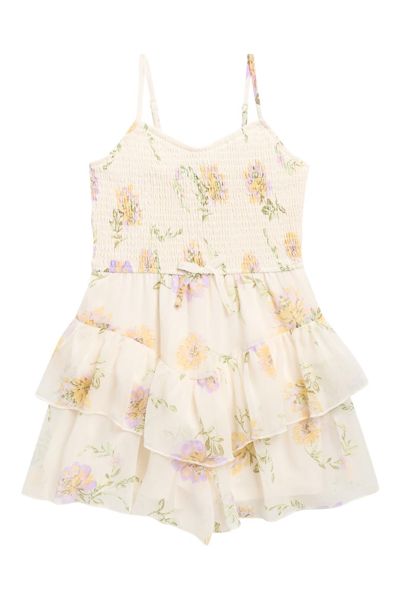 Kids' Floral Smocked Bodice Romper, Main, color, IVORY MULTI