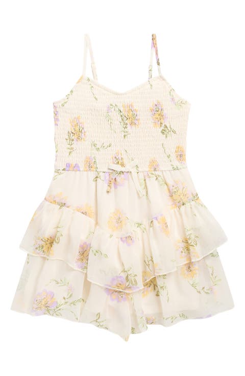 Kids' Floral Smocked Bodice Romper (Big Kid)