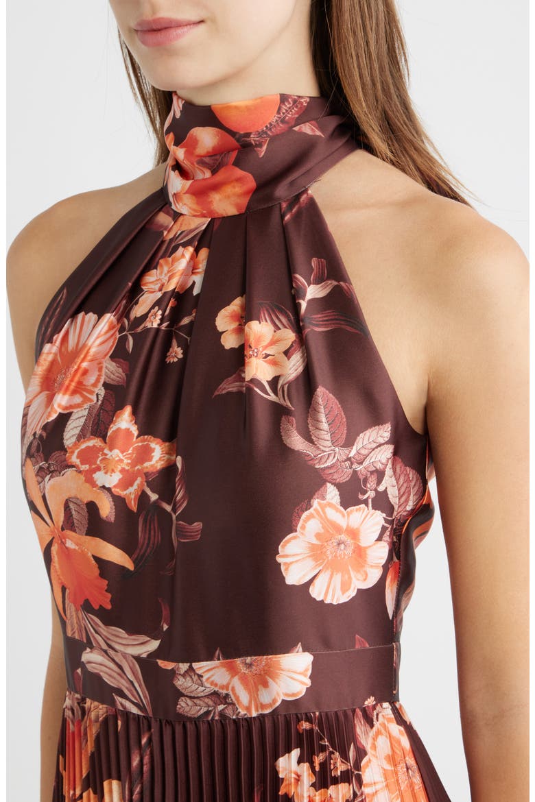 Floral Print Sleeveless Print Midi Dress, Alternate, color, CHOCOLATE