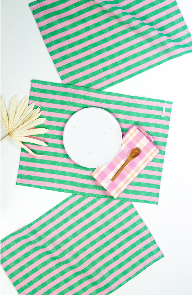 Archive New York Handwoven Colorful Striped Cotton Placemats, Set of 4, Main, color, Green