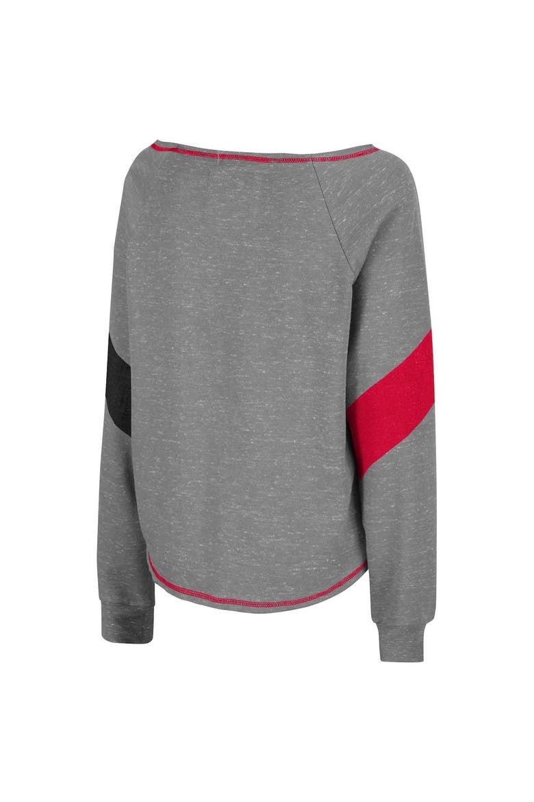 Women's Colosseum Heathered Gray Nebraska Huskers Amped Chevron Stripe Raglan Boat Neck Pullover Sweatshirt, Alternate, color, Heather Gray