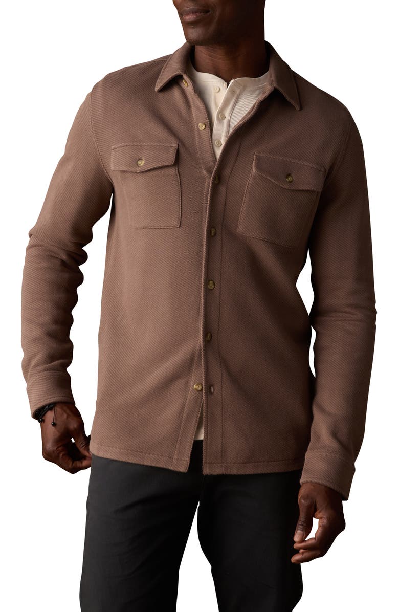 The Normal Brand Looped Terry Button-Up Shirt, Main, color, Cedar