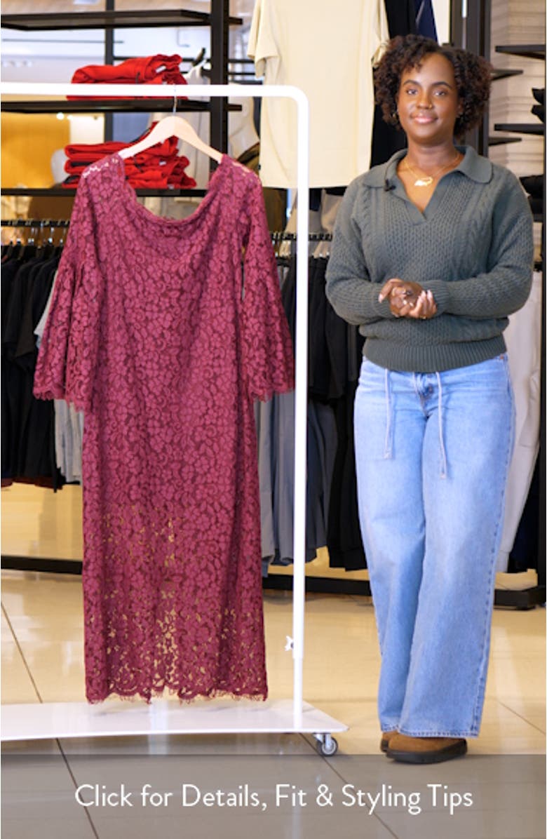 Off the Shoulder Long Sleeve Lace Maxi Dress, sales video thumbnail