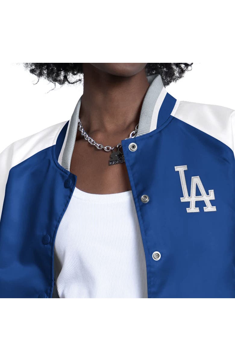 STARTER Women's Starter White/Royal Los Angeles Dodgers Blitz Varsity Raglan Full-Snap Satin Jacket, Alternate, color, White
