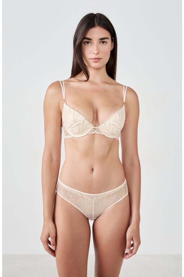 Envolee Lace & Satin Hipster Panties, Alternate, color, BEIGE/ GOLD