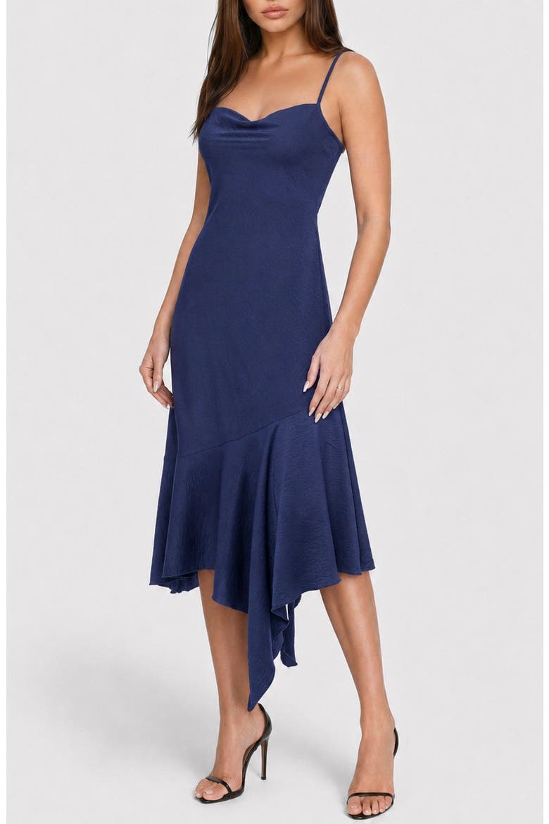 Crushed Satin Handkercheif Hem Dress, Alternate, color, NAVY