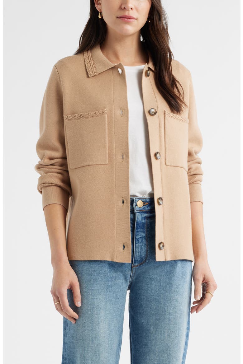 Sweater Shirt Jacket, Alternate, color, CAMEL